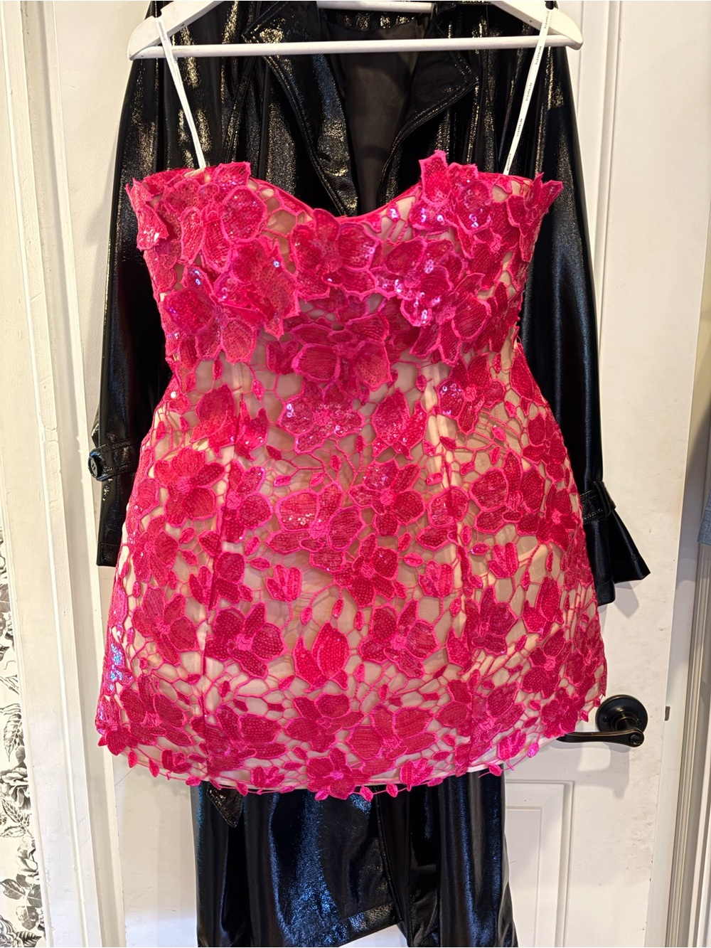 Retrofete Hot Pink Floral Sequin Strapless Mini Dress